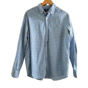 Vineyard Vines Mens blue check Slim Tucker Shirt Whale button down size Large